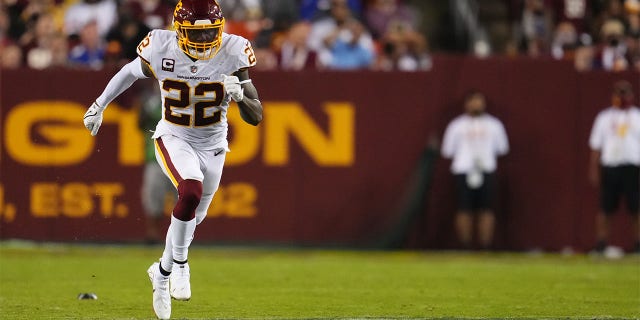 Deshazor Everett #22 of the Washington Football Team plays the field against the New York Giants during an NFL game at FedExField on September 16, 2021 in Landover, Maryland.