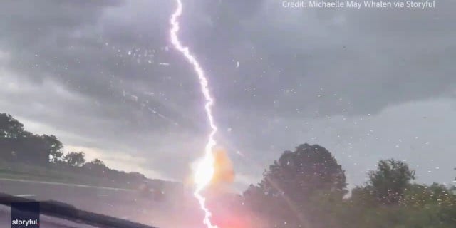 Video shows the moment lightning strikes a truck in Tampa, Florida, in early July 2022.