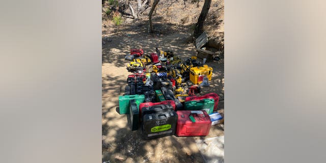 Power tools discovered at a homeless encampment containing an underground bunker in San Jose.