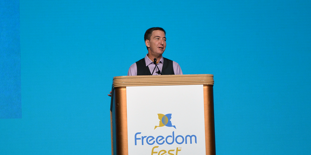 Independent journalist Glenn Greenwald speaks at the FreedomFest conference in Las Vegas on July 13, 2022.