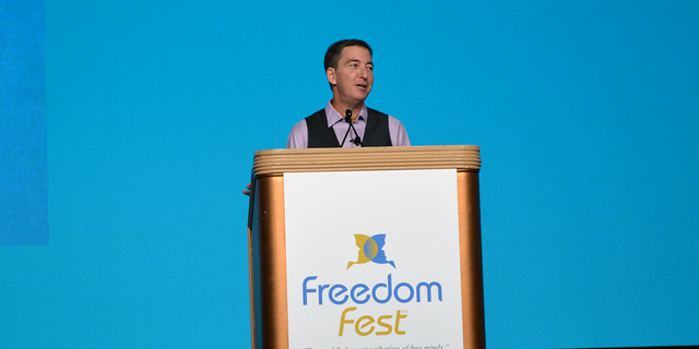 Independent journalist Glenn Greenwald speaks at the FreedomFest conference in Las Vegas on July 13, 2022.