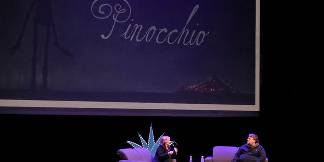 Netflix's Melissa Cobb and del Toro discuss "Pinocchio" during the 34th Guadalajara International Film Festival in March 2019.