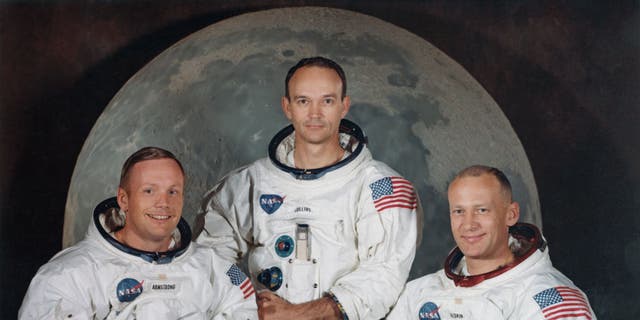 Crew members of NASA's Apollo 11 lunar landing mission pose for a group portrait a few weeks before the launch, May 1969. From left to right, Commander Neil Armstrong, and West Point graduates Command Module Pilot Michael Collins and Lunar Module Pilot Edwin "Buzz" Aldrin Jr.