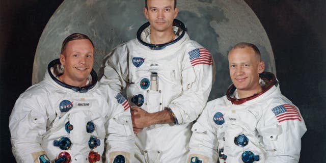 Crew members of NASA's Apollo 11 lunar landing mission pose for a group portrait a few weeks before the launch, May 1969. From left to right, Commander Neil Armstrong, and West Point graduates Command Module Pilot Michael Collins and Lunar Module Pilot Edwin "Buzz" Aldrin Jr.