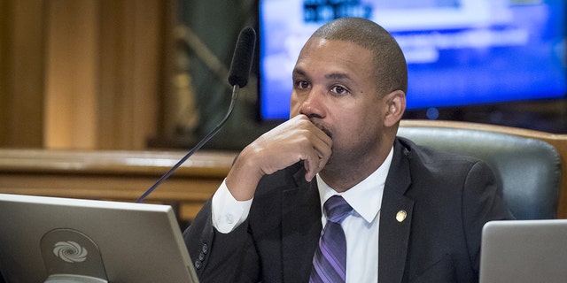 Shamann Walton listens to a presentation during a Board of Supervisors meeting in San Francisco on June 25, 2019.