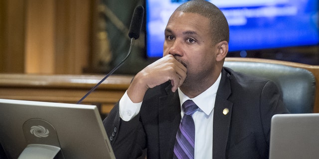 Shamann Walton listens to a presentation during a Board of Supervisors meeting in San Francisco on June 25, 2019.