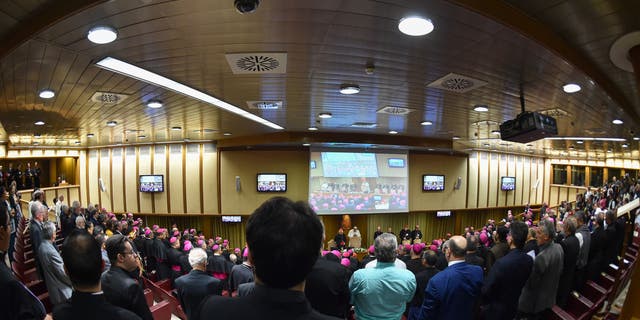 Pope Francis joins attendees in prayer during the opening of the Special Assembly of the Synod of Bishops for the Pan-Amazon Region on Oct. 7, 2019, in the Vatican. (Andreas Solaro/AFP via Getty Images)