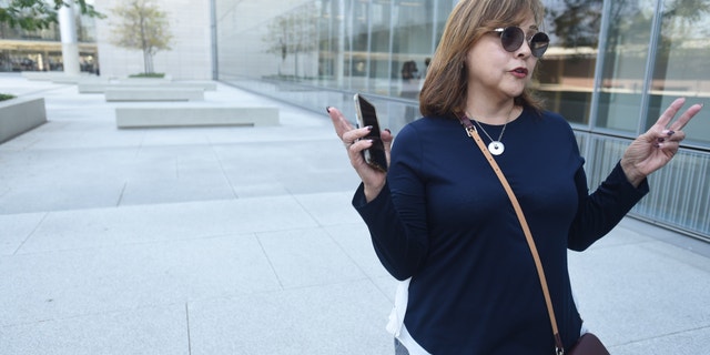 LONG BEACH, CA - NOVEMBER 07: Cecilia Ramos, aunt of Joseph Awaida who was killed along with his wife Raihan and son Omar, by a suspected drunk driver on Halloween night. Ramos spoke to the media on behalf of the family, outside the courthouse where the suspect, Carlo Navarro did not appear in the courtroom and arraignment on non related charges were postponed (Photo by Brittany Murray/MediaNews Group/Long Beach Press-Telegram via Getty Images)