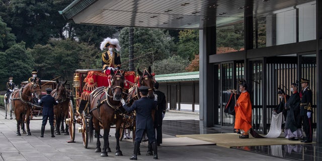 TOKYO, JAPAN - NOVEMBER 08: Crown Prince Fumihito leaves the Imperial Palace after being formally declared first in line to the Chrysanthemum Throne during a ceremony in which Emperor Naruhito proclaimed his younger brother crown prince to the people of Japan on November 8, 2020 in Tokyo, Japan. (Photo by Carl Court/Getty Images)