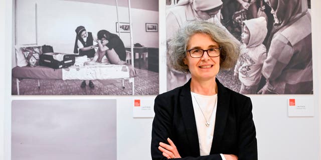 A photo taken on Feb. 10, 2021, at the headquarters of the International Union Superiors General (UISG) in Rome shows French Catholic religious sister and member of the Congregation of Xavieres, Nathalie Becquart, posing within a meeting with the media. (Photo by ALBERTO PIZZOLI/AFP via Getty Images)