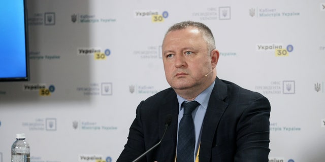 Chairperson of the Verkhovna Rada Law Enforcement Committee Andriy Kostin attends a press conference in Kyiv, Ukraine. 