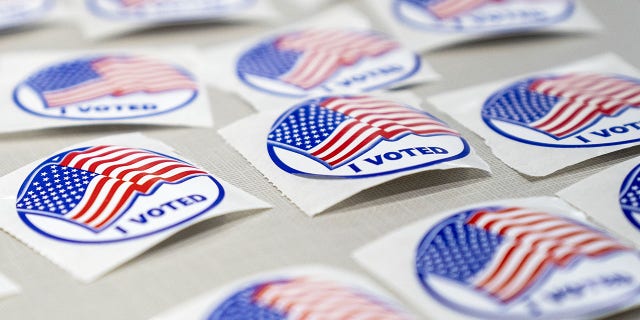 'I Voted' stickers at a polling location in Fairfax, Virginia, U.S., on Tuesday, Nov. 2, 2021.