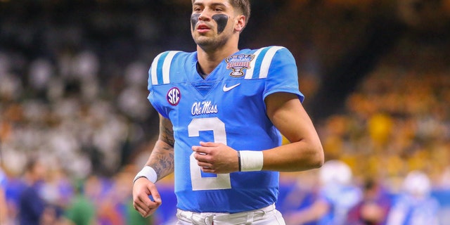 Ole Miss Rebels quarterback Matt Corral was up before the Allstate Sugar Bowl between the Ole Miss Rebels and the Baylor Bears on Jan. 1, 2022, at Caesars Superdome in New Orleans, Louisiana.