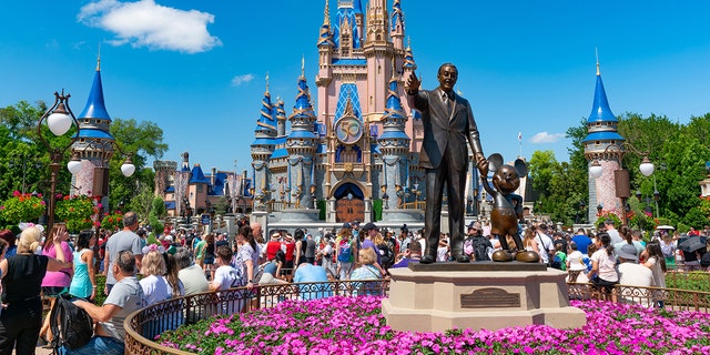 General view of the Walt Disney 'Partners' statue at the Magic Kingdom celebrating its 50th anniversary in Orlando, Florida on April 03, 2022.