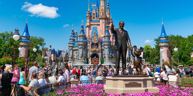 General view of the Walt Disney 'Partners' statue at the Magic Kingdom celebrating its 50th anniversary in Orlando, Florida on April 03, 2022.