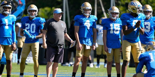 UCLA Bruins head coach Chip Kelly during the Spring Football Showcase at Drake Track Stadium on the campus of UCLA in Los Angeles on Saturday, April 23, 2022. 
