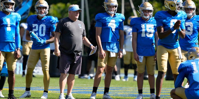 UCLA Bruins head coach Chip Kelly during the Spring Football Showcase at Drake Track Stadium on the campus of UCLA in Los Angeles on Saturday, April 23, 2022.
