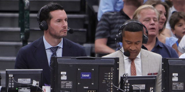ESPN analysts JJ Redick and Mark Jones during Game 6 of the 2022 NBA Western Conference Playoffs Semifinals, May 12, 2022, at the American Airlines Center in Dallas, Texas. 