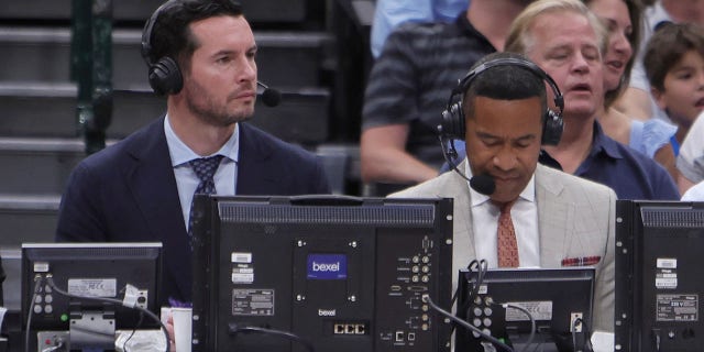 ESPN analysts JJ Redick and Mark Jones played in Round 6 of the 2022 NBA Playoffs Western Conference Semifinals at the American Airlines Center in Dallas, Texas, on May 12, 2022. 