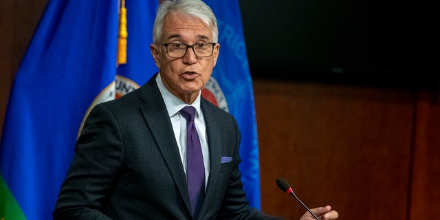 Los Angeles County District Attorney George Gascon explains police responsibilities at a May 25 press conference in Los Angeles. 