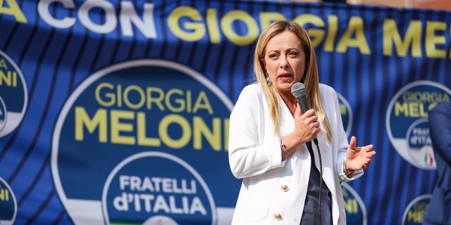 Fratelli d'Italia party leader Giorgia Meloni attends a rally for the elections in Piazza Roma May 30, 2022, in Monza, Italy.
