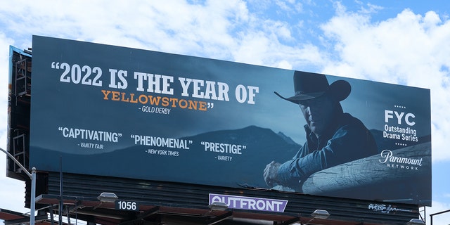 A billboard promotes Paramount Network's 'Yellowstone' television series on June 22, 2022 in Hollywood, California. 