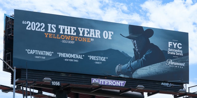 A billboard promotes Paramount Network's 'Yellowstone' television series on June 22, 2022 in Hollywood, California.