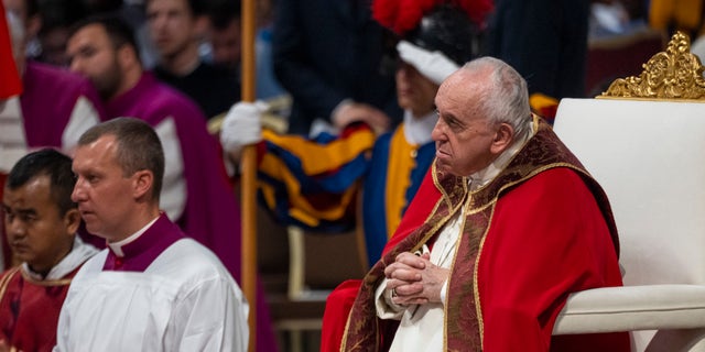 VATICAN - 2022/06/29: Pope Francis leads the Holy Mass for the Solemnity of Saints Peter and Paul in St. Peter's Basilica. (Photo by Stefano Costantino/SOPA Images/LightRocket via Getty Images)