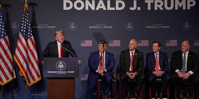 Former President Donald Trump speaks after a police and security panel at the Treasure Island Hotel and Casino on July 8, 2022 in Las Vegas, Nevada.  (Photo by Bridget Bennett / Getty Images)