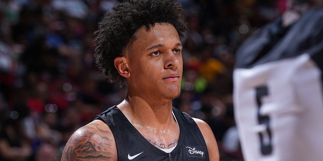 Paolo Banchero #5 of the Orlando Magic looks on against the Sacramento Kings during the 2022 Las Vegas Summer League on July 9, 2022 at the Thomas & Mack Center in Las Vegas, Nevada.