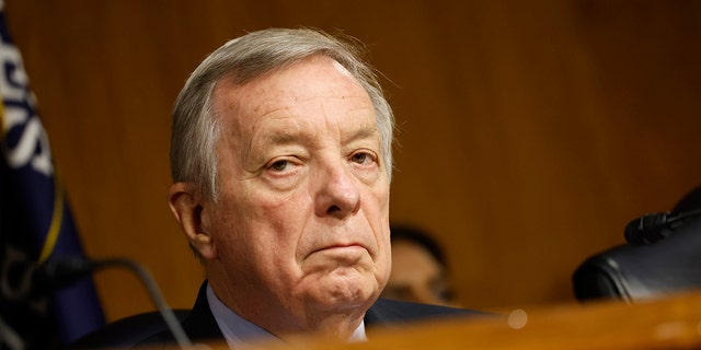 Senator Dick Durbin, a Democrat from Illinois and chairman of the Senate Judiciary Committee, during a hearing in Washington, D.C., US, on Tuesday, July 12, 2022. 