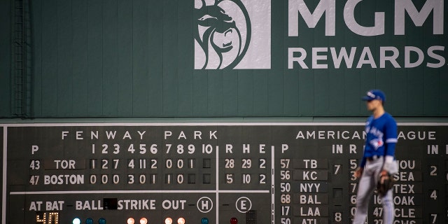 A general view of the scoreboard as the Boston Red Sox lose 28-5 in the ninth inning of a game against the Toronto Blue Jays on July 22, 2022 at Fenway Park in Boston, Massachusetts.