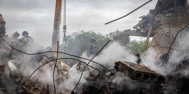 A view of the ruins of the destroyed school in Kramatorsk.  As Russia intensified its "military operation" in Ukraine, a school in Kramatorsk was hit and destroyed by Russian rockets on 21 July.