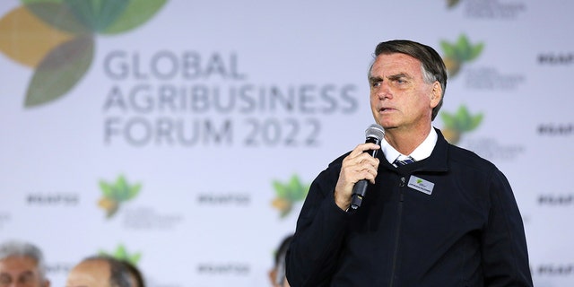 Brazilian President Jair Bolsonaro speaks during the opening day of the 2022 Global Agribusiness Forum on July 25, 2022 in Sao Paulo, Brazil. 