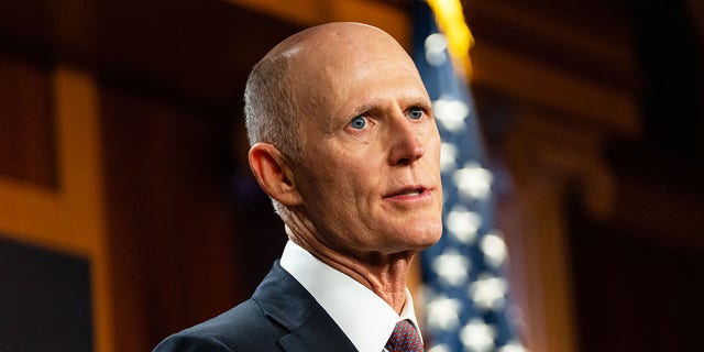 Senator Rick Scott, a Republican from Florida, speaks during a news conference at the US Capitol in Washington, D.C., on Tuesday, July 26, 2022.
