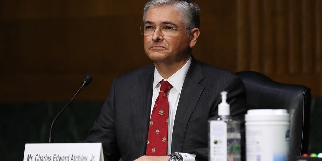 WASHINGTON, DC - NOVEMBER 18: Assistant U.S. Attorney for the Eastern District of Tennessee Charles Atchley Jr. testifies during his confirmation hearing before the Senate Judiciary Committee in the Dirksen Senate Office Building on Capitol Hill November 18, 2020 in Washington, DC.