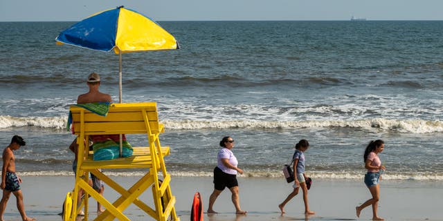 Lido Beach, N.Y.: Bathers were asked not to go in the water after lifeguards spotted sharks at Lido Beach West in Lido Beach, N.Y., on July 28, 2021. 