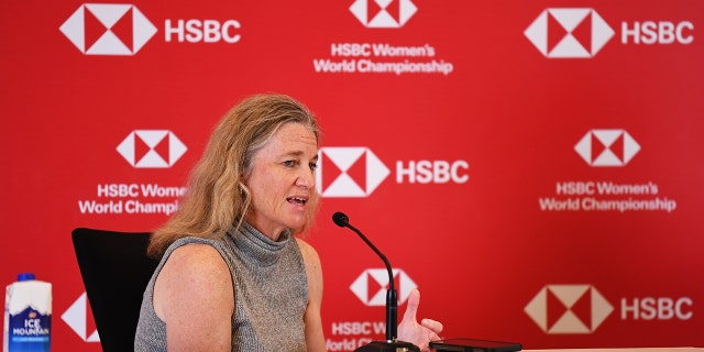 Mollie Marcoux Samaan, commissioner of the LPGA, talks during a press conference during the second round of the HSBC Women's World Championship at Sentosa Golf Club in Singapore on March 4, 2022.