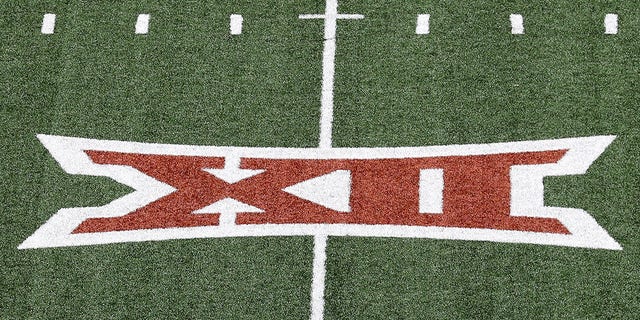 A Big 12 logo is seen on the turf during the Orange-White Spring Game at Darrell K Royal-Texas Memorial Stadium on April 23, 2022 in Austin, Texas. 