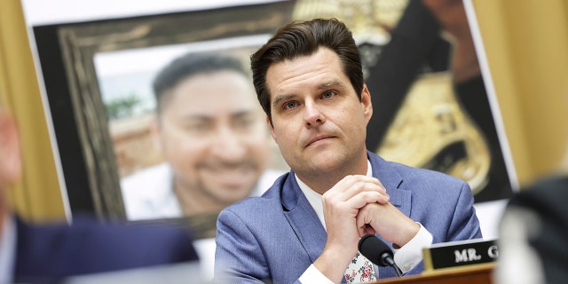 Rep. Matt Gates (R-Florida) questions Homeland Security Secretary Alejandro Mallorcas before the House Judiciary Committee in Washington, D.C., April 28, 2022. 