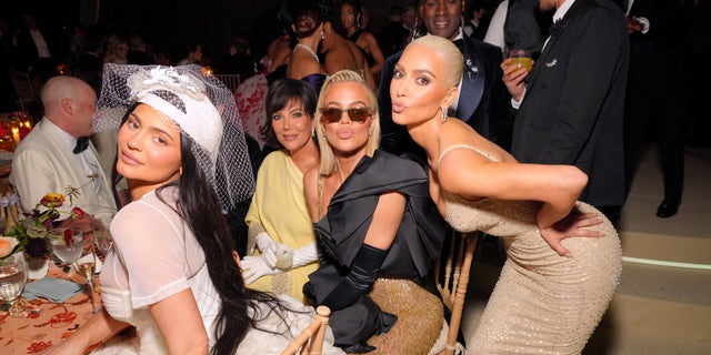 Kylie Jenner, Kris Jenner, Khloe Kardashian and Kim Kardashian strike a pose inside the 2022 Met Gala.