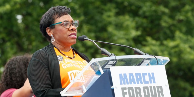 Rebecca S. Pringle speaks during March for Our Lives 2022 June 11, 2022, in Washington, DC