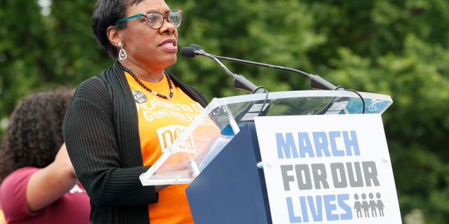 NEA president Rebecca Pringle speaks during March for Our Lives on June 11, 2022 in Washington. 