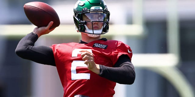Quarterback Zach Wilson of the New York Jets during mandatory minicamp at Atlantic Health Jets Training Center June 15, 2022, in Florham Park, N.Y.