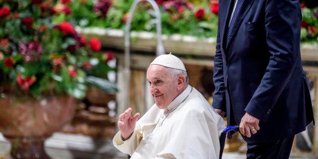 VATICAN CITY, VATICAN - JUNE 29: Pope Francis leaves after the mass for the Solemnity of Saints Peter and Paul at Vatican Basilica on June 29, 2022 in Vatican City, Vatican. Pope Francis led the Holy Mass for Saints Peter and Paul at St. Peter's Basilica in the presence of bishops and cardinals. (Photo by Antonio Masiello/Getty Images)