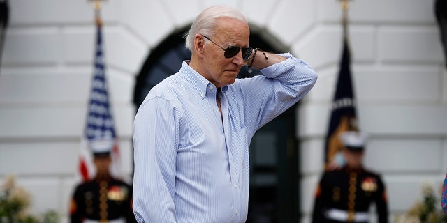 President Biden arrives at the congressional Ppicnic on the South Lawn of the White House on July 12, 2022, in Washington, D.C.