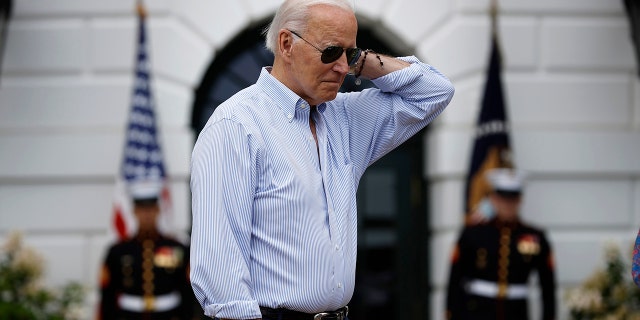 President Biden arrives at the congressional Ppicnic on the South Lawn of the White House on July 12, 2022, in Washington, D.C.