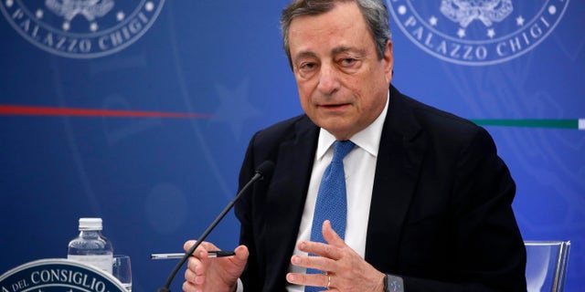 Italian Prime Minister Mario Draghi during the press conference on July 12, 2022, in Rome.