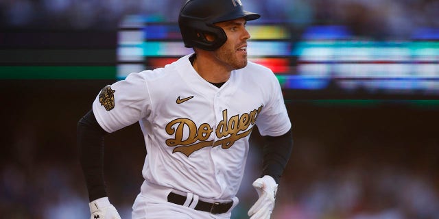 Freddie Freeman #5 of the Los Angeles Dodgers bats against the American League during the 92nd MLB All-Star Game presented by Mastercard at Dodger Stadium on July 19, 2022 in Los Angeles, California.