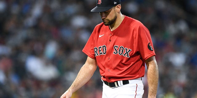 Nathan Eovaldi of the Boston Red Sox walks off the field during the third inning against the Toronto Blue Jays at Fenway Park July 22, 2022, in Boston.